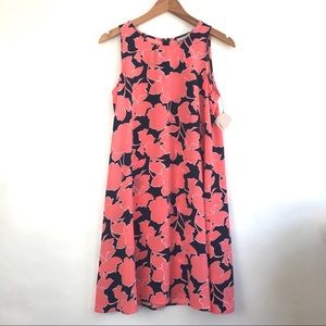 Halogen Navy Coral Wildflower Midi Dress NWT